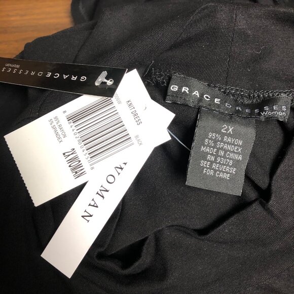 Grace Dresses Womens Size 2X Black Stretchy Turtleneck Shift Dress Classic NEW - Picture 5 of 7